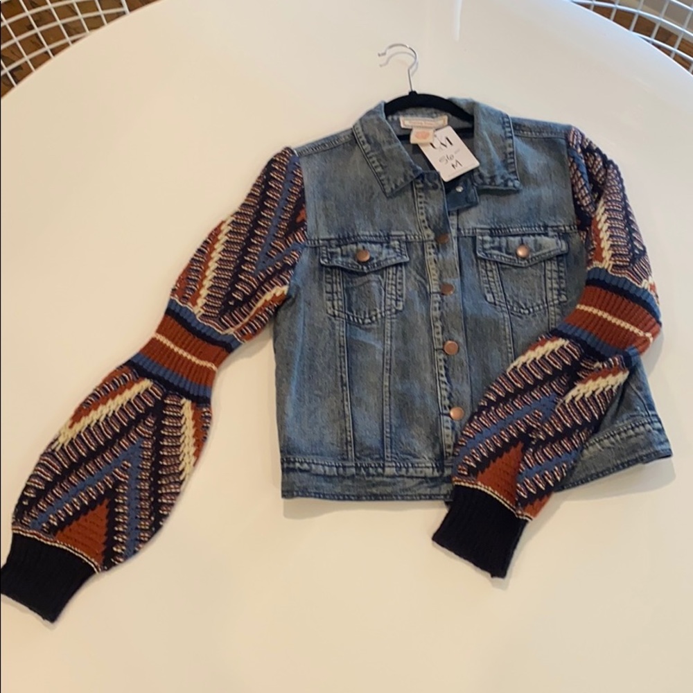 NWT Flying Tomato Denim Jacket Sweater sleeve Sz M